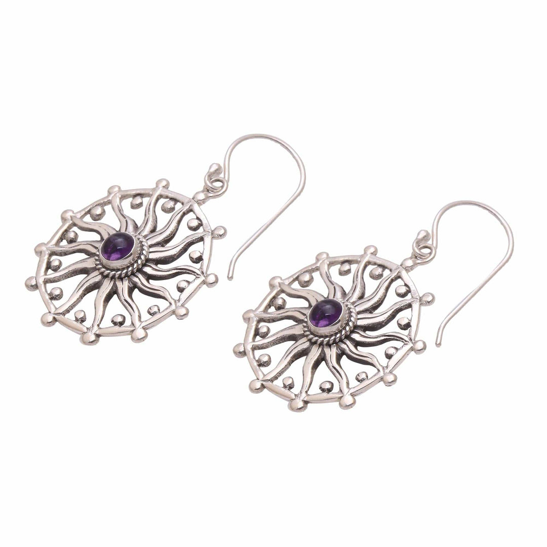 Sun Motif Amethyst Dangle Earrings - Regal Rays