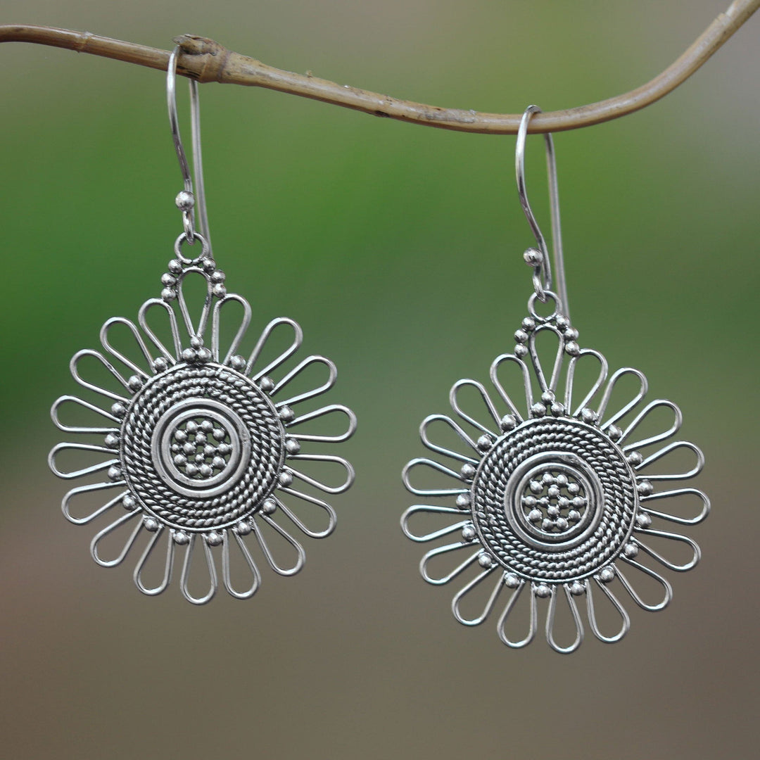 Handcrafted Sterling Silver Dangle Earrings - Bali Sun