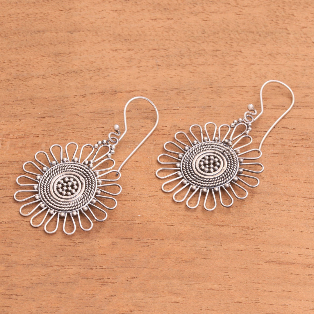 Handcrafted Sterling Silver Dangle Earrings - Bali Sun