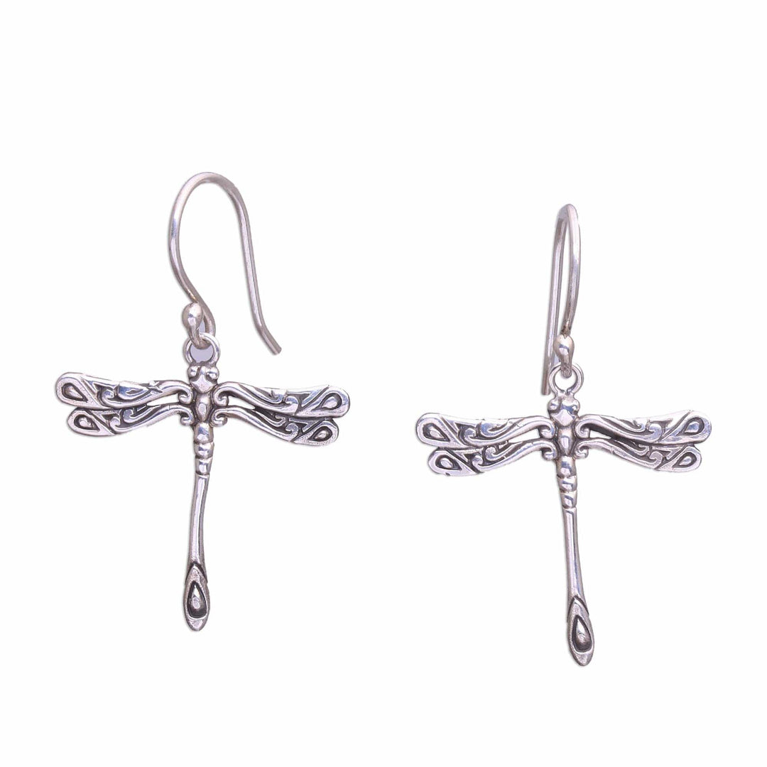 Handcrafted Sterling Silver Dragonfly Wings Dangle Earrings - Elegance of the Dragonflies