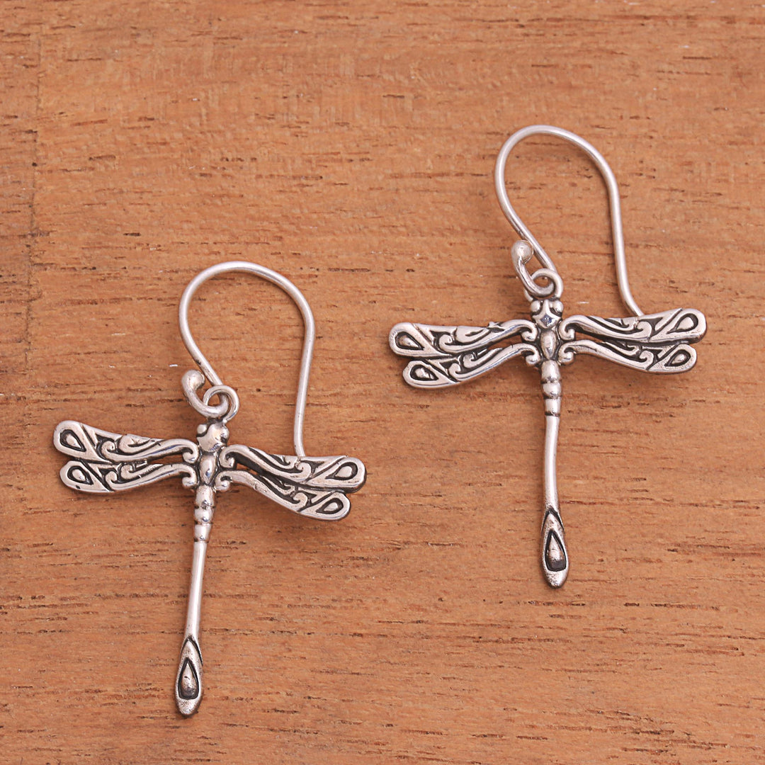 Handcrafted Sterling Silver Dragonfly Wings Dangle Earrings - Elegance of the Dragonflies