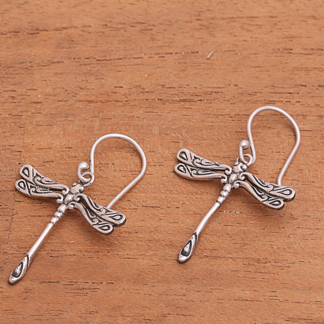 Handcrafted Sterling Silver Dragonfly Wings Dangle Earrings - Elegance of the Dragonflies