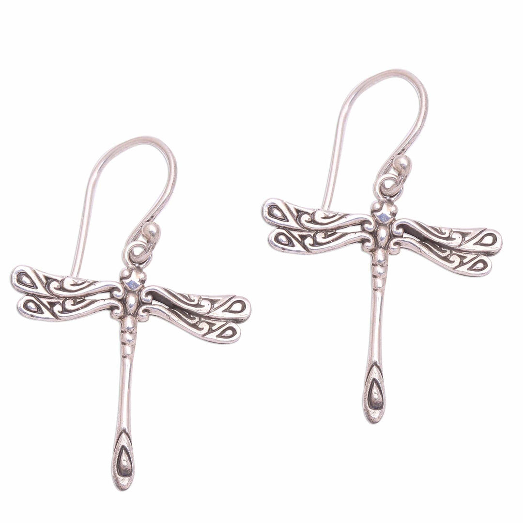 Handcrafted Sterling Silver Dragonfly Wings Dangle Earrings - Elegance of the Dragonflies