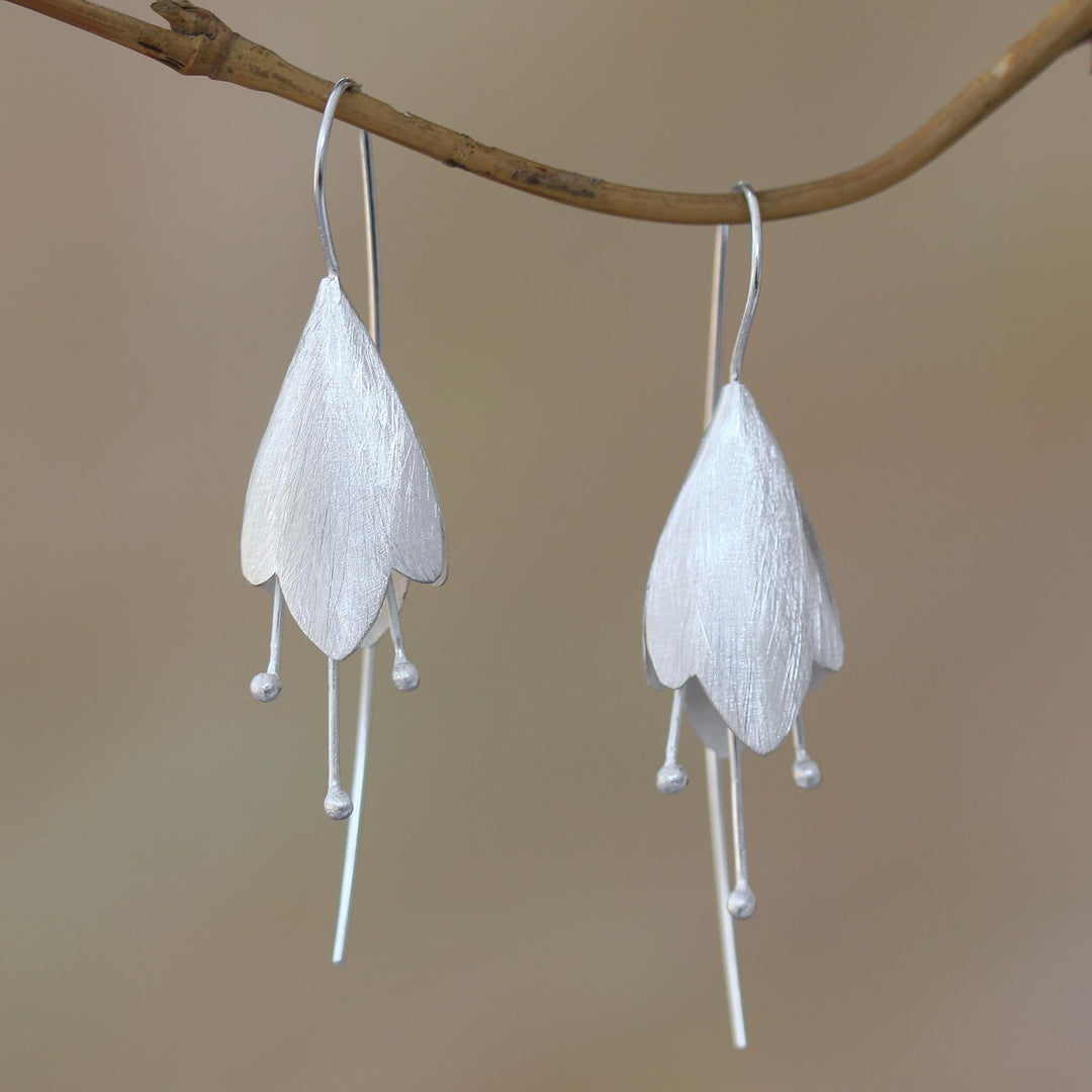 Sterling Silver Flower Drop Earrings - Budding Orchid