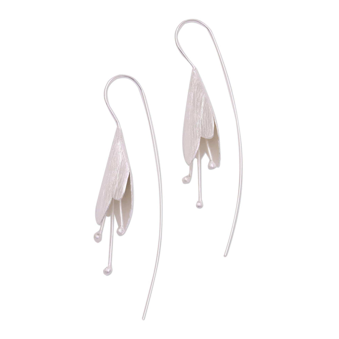 Sterling Silver Flower Drop Earrings - Budding Orchid
