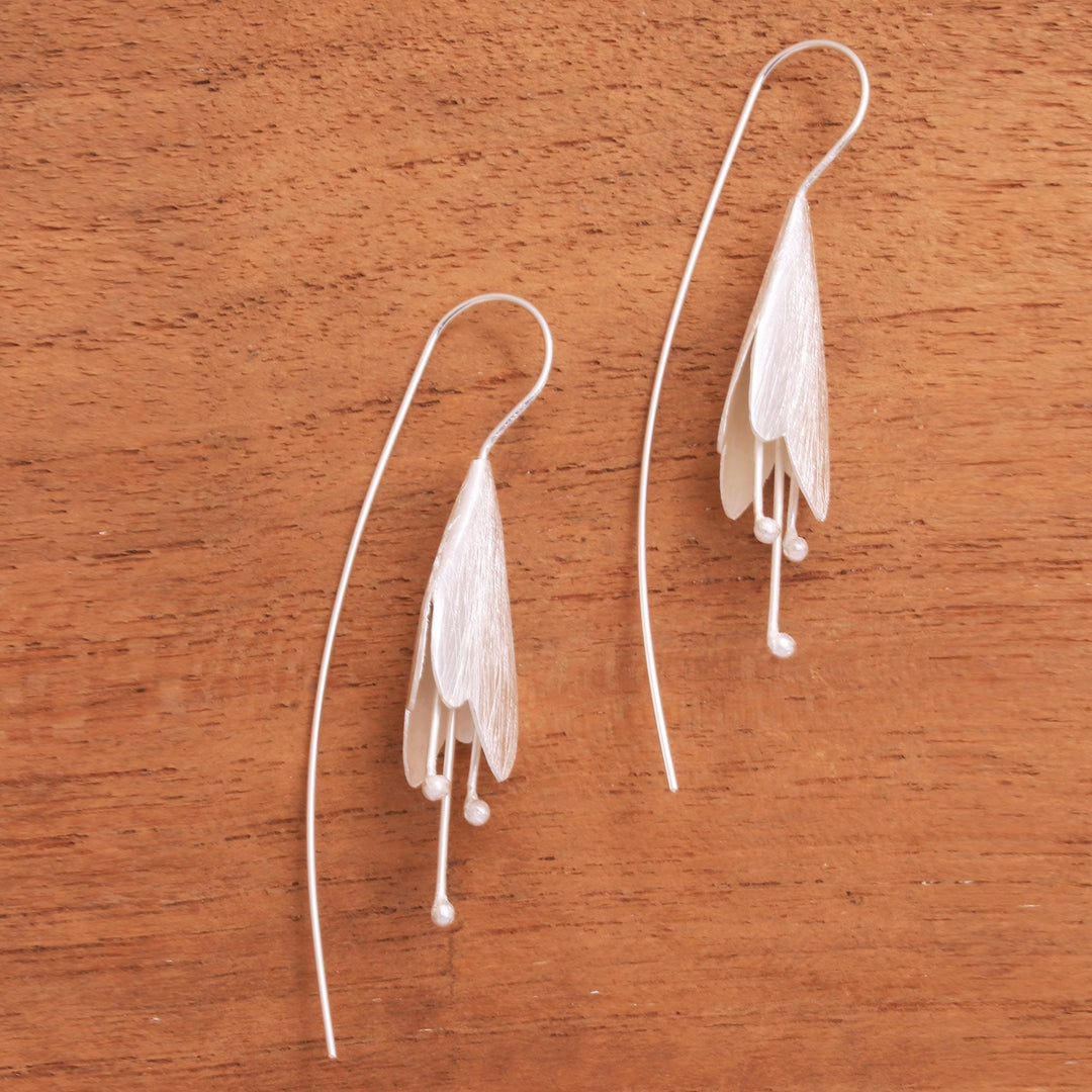 Sterling Silver Flower Drop Earrings - Budding Orchid