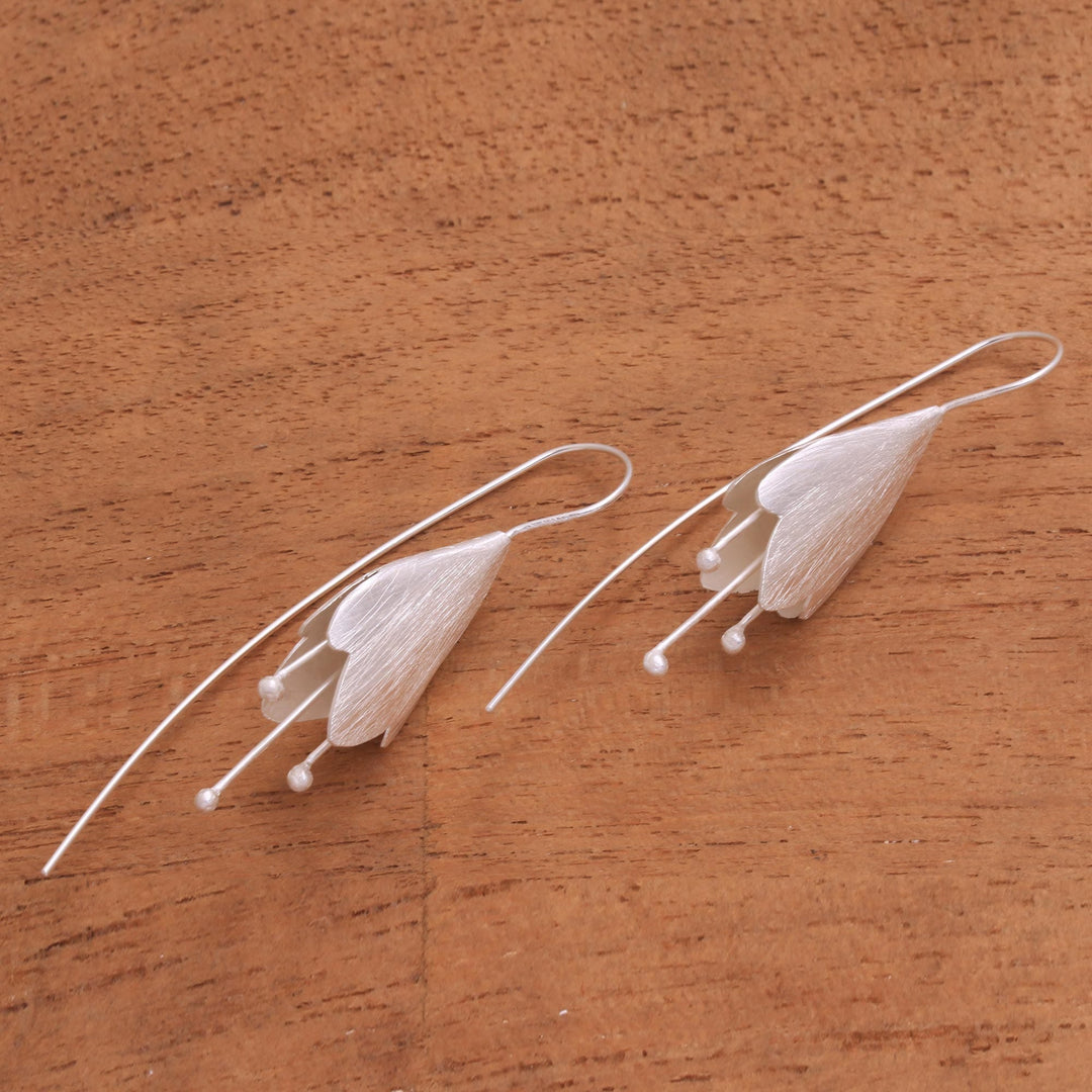 Sterling Silver Flower Drop Earrings - Budding Orchid