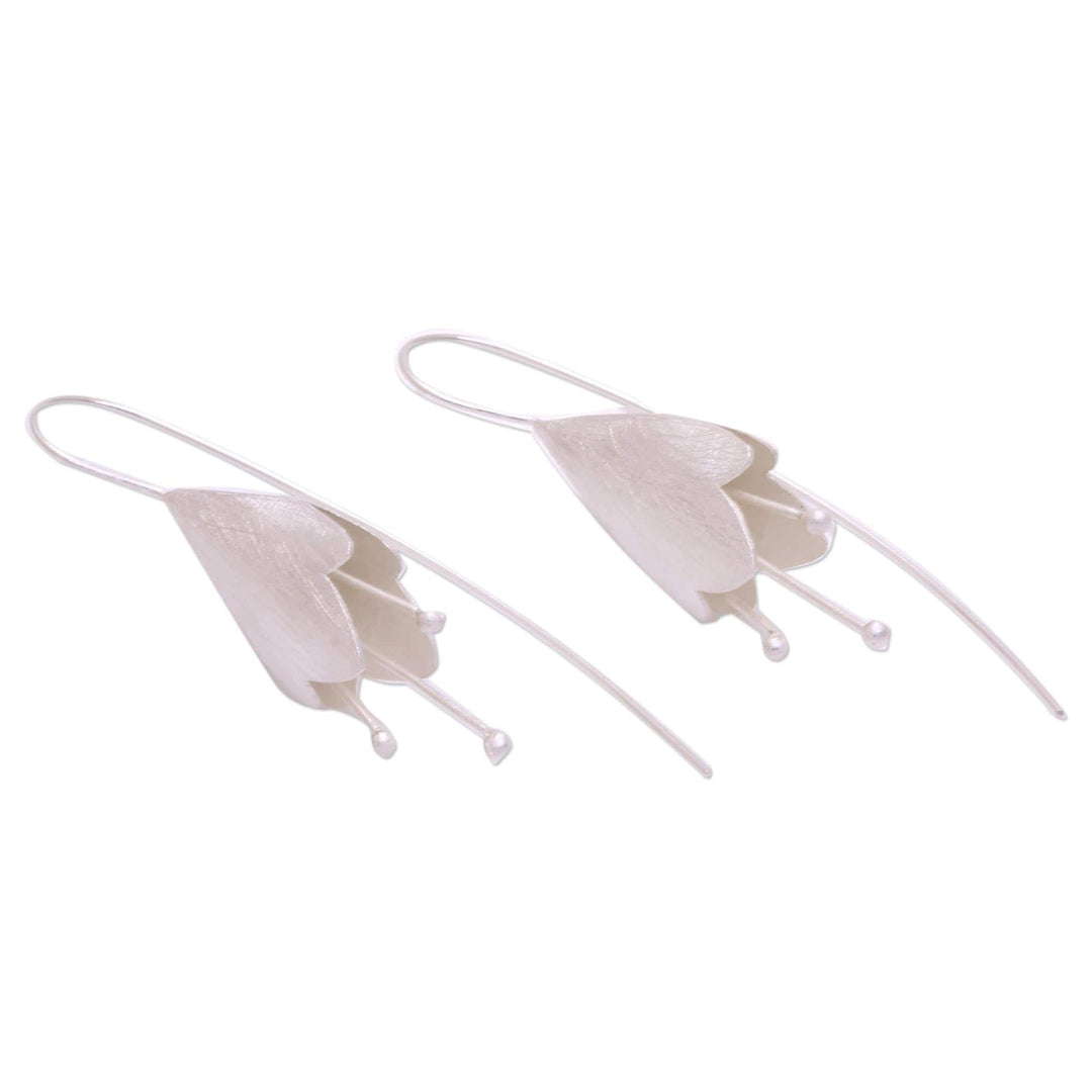 Sterling Silver Flower Drop Earrings - Budding Orchid