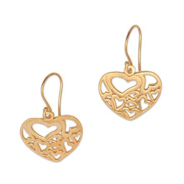 Heart Motif 18k Gold Plated Sterling Silver Dangle Earrings - Full-Hearted