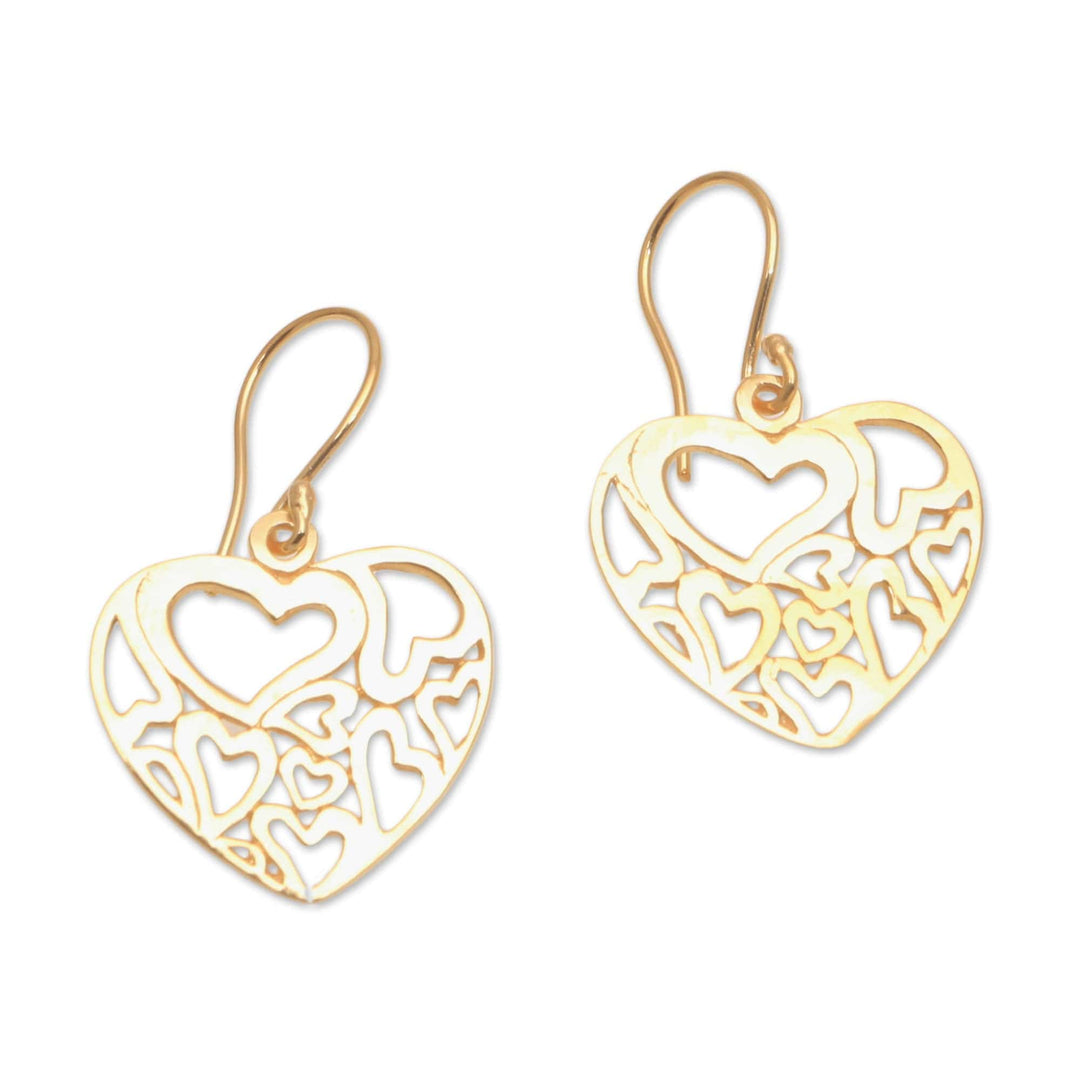 Heart Motif 18k Gold Plated Sterling Silver Dangle Earrings - Full-Hearted