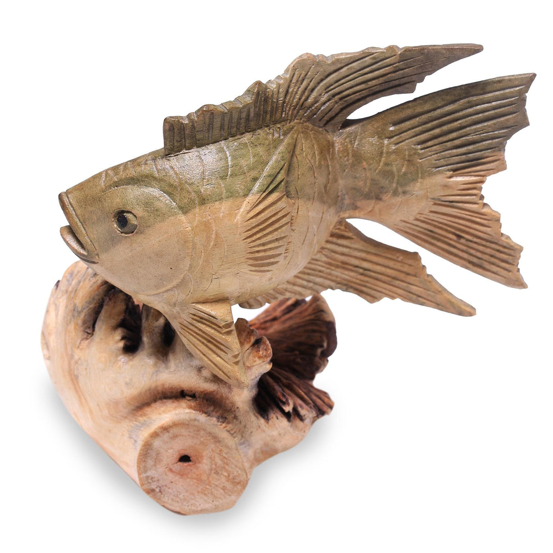 Hand-Carved Wood Gourami Fish Figurine - Gourami Fish