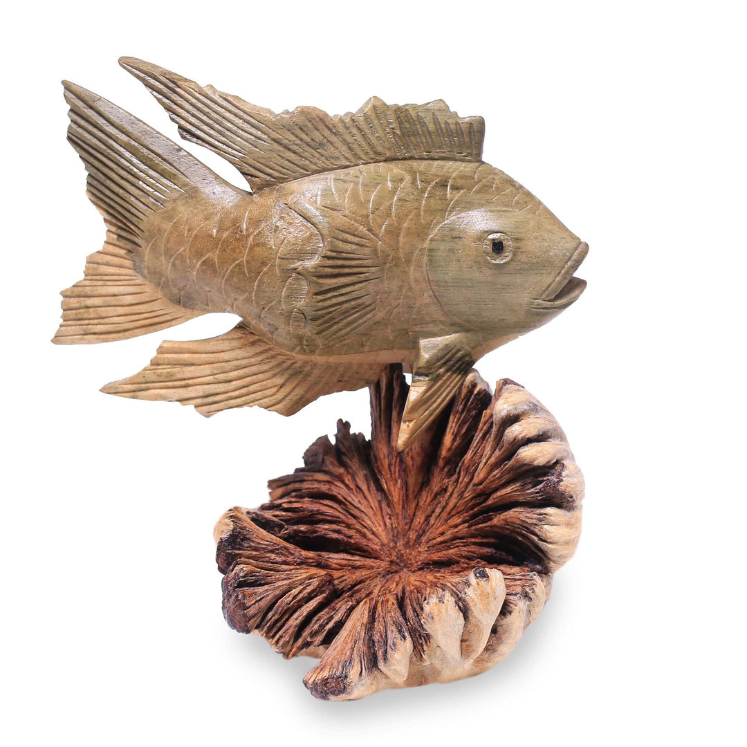 Hand-Carved Wood Gourami Fish Figurine - Gourami Fish
