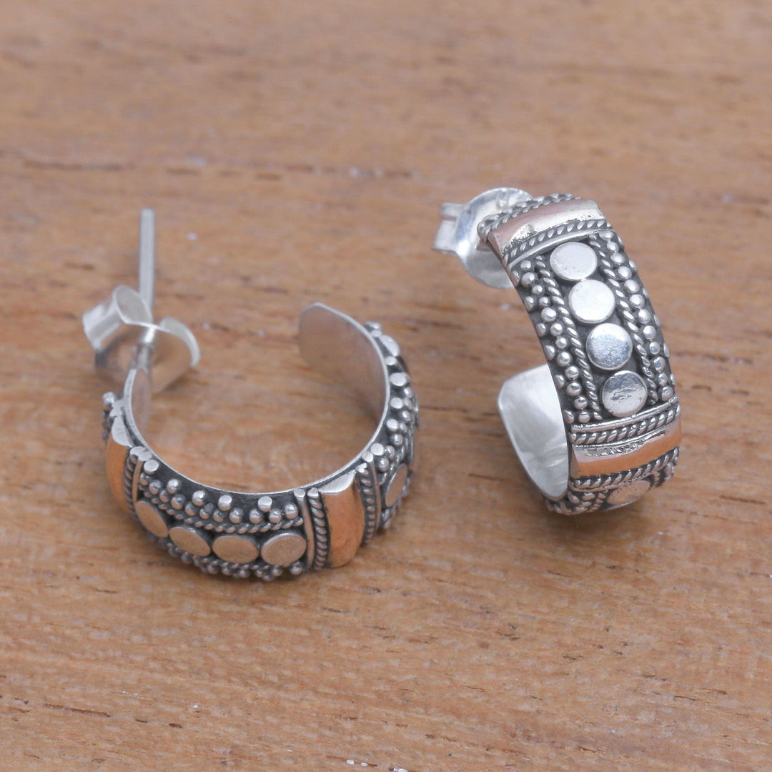 Circle Gold Accent Sterling Silver Half-Hoop Earrings - Dotted Paths