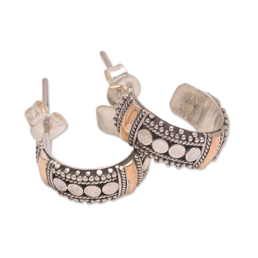 Circle Gold Accent Sterling Silver Half-Hoop Earrings - Dotted Paths