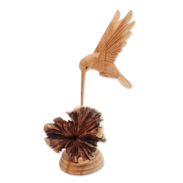 Jempinis Wood Hummingbird Sculpture - Feasting Hummingbird