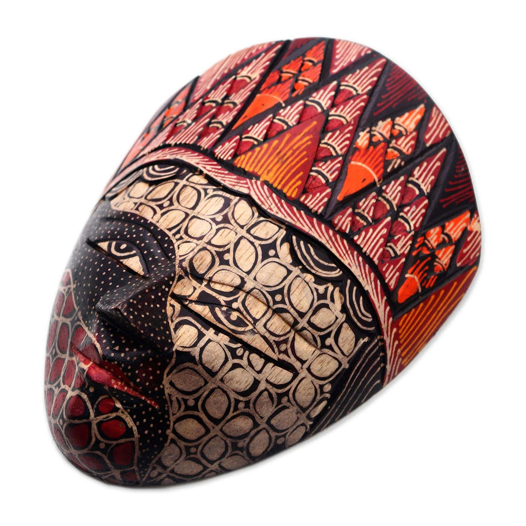 Batik Wood Mask in Red and Orange - Wise Princess