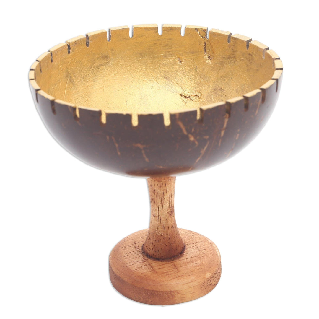 Coconut Shell and Albesia Wood Jewelry Stand - Golden Cup