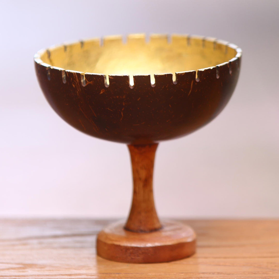 Coconut Shell and Albesia Wood Jewelry Stand - Golden Cup