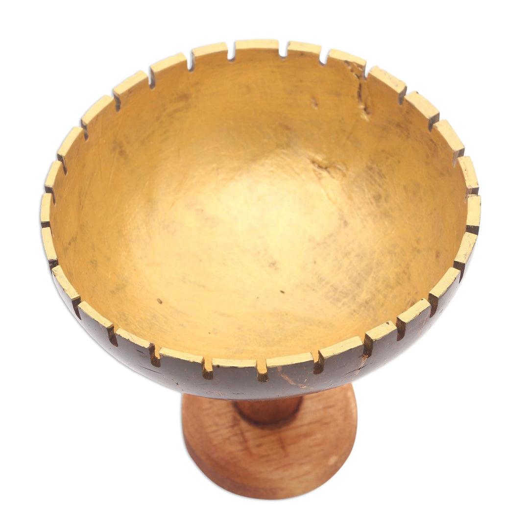 Coconut Shell and Albesia Wood Jewelry Stand - Golden Cup