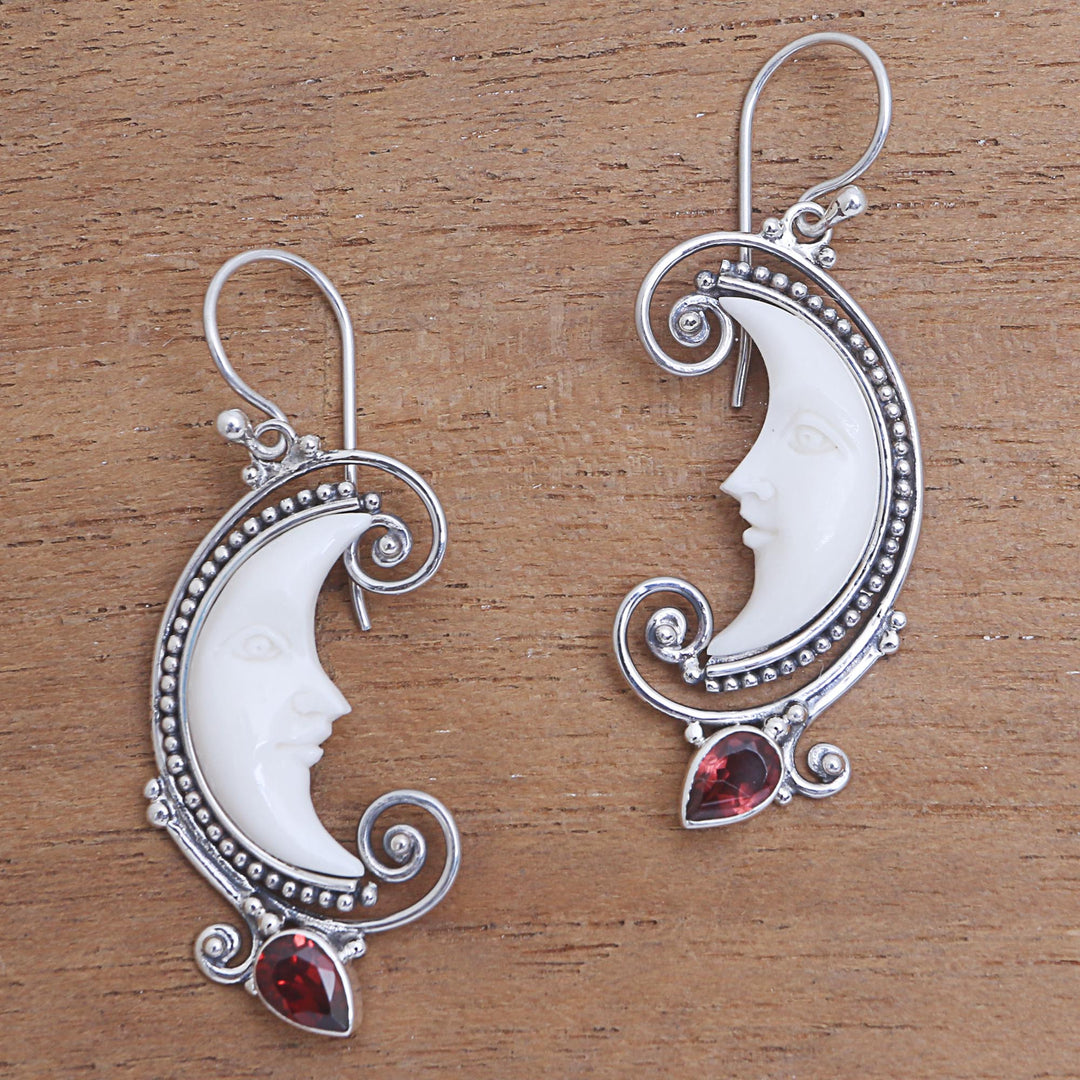 Garnet Moon Dangle Earrings Crafted - Bun Crescents
