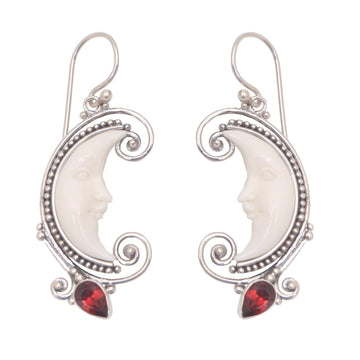 Garnet Moon Dangle Earrings Crafted - Bun Crescents