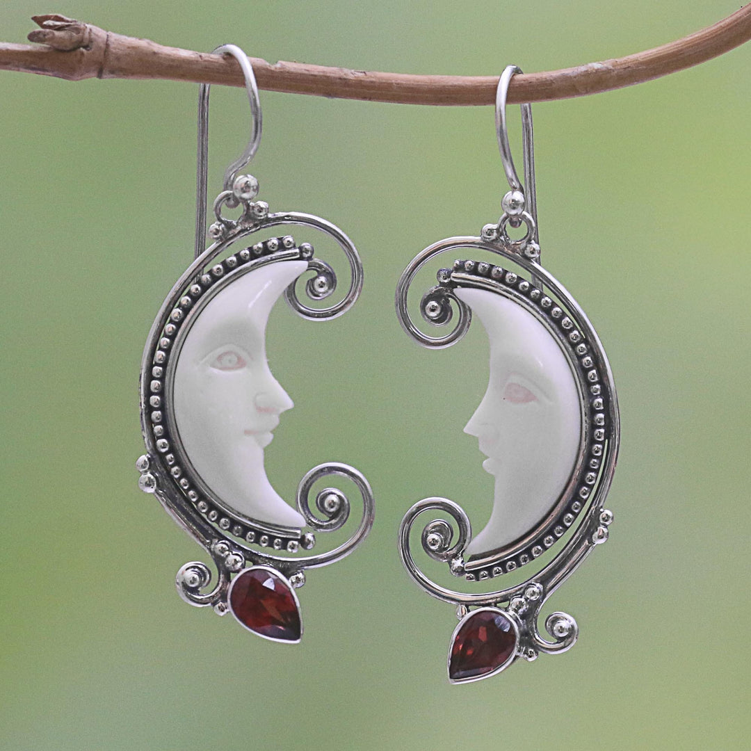 Garnet Moon Dangle Earrings Crafted - Bun Crescents
