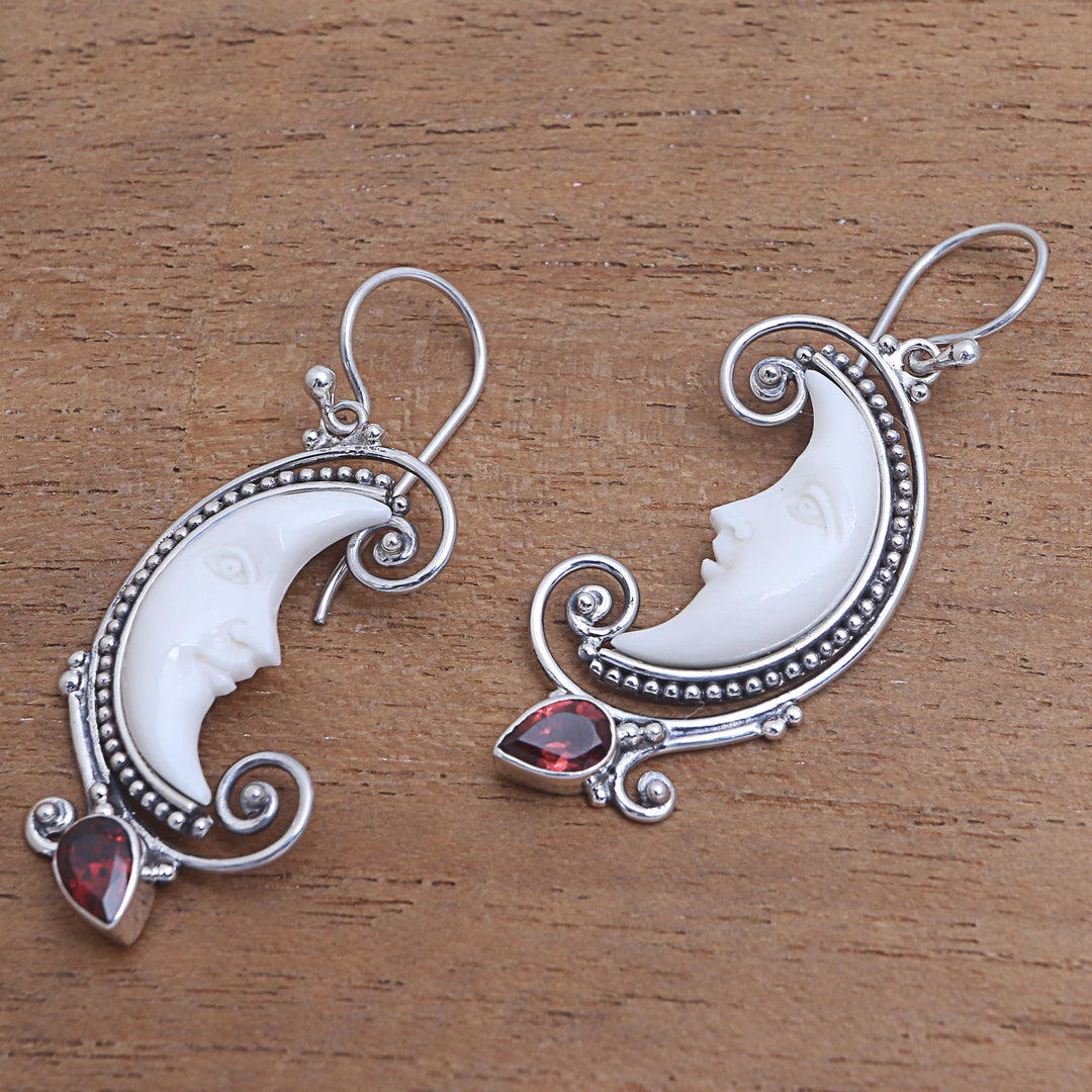 Garnet Moon Dangle Earrings Crafted - Bun Crescents