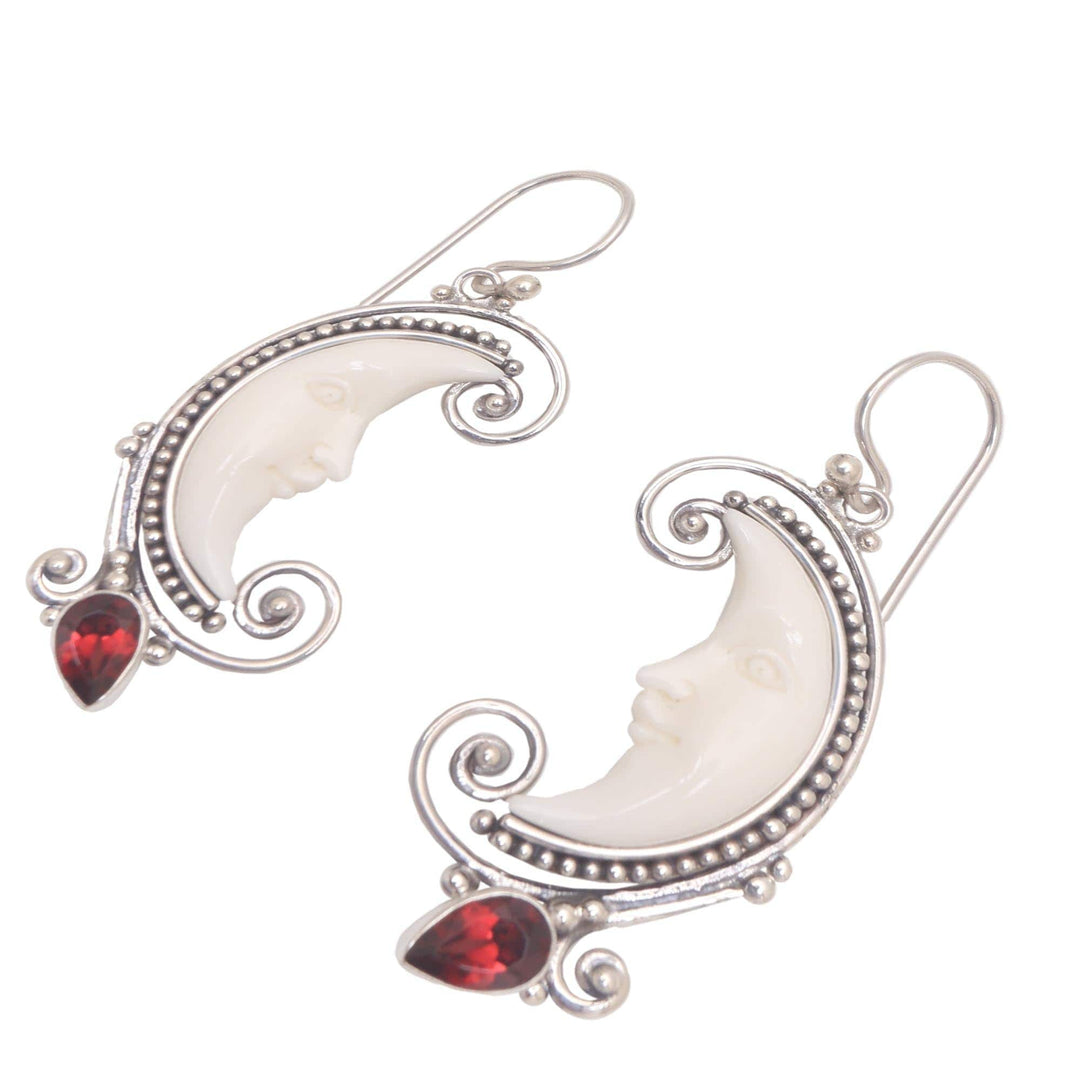Garnet Moon Dangle Earrings Crafted - Bun Crescents