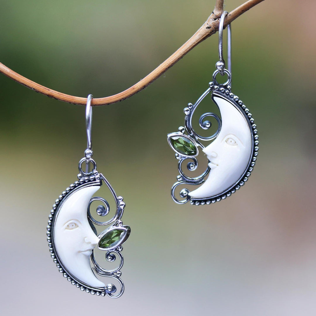 Peridot Crescent Moon Dangle Earrings - Bun Moons