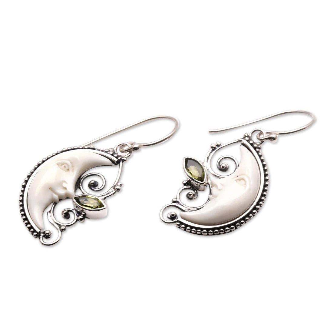 Peridot Crescent Moon Dangle Earrings - Bun Moons
