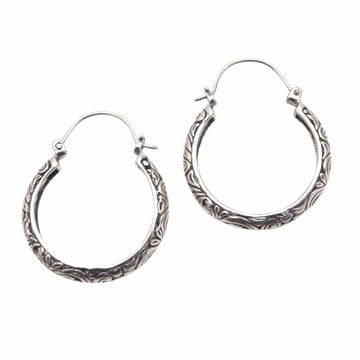 Patterned Sterling Silver Hoop Earrings - Loop Tradition
