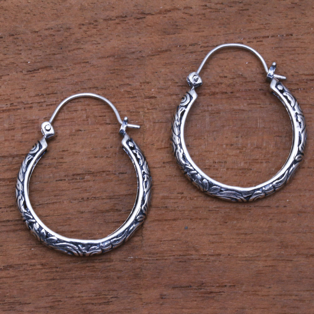 Patterned Sterling Silver Hoop Earrings - Loop Tradition