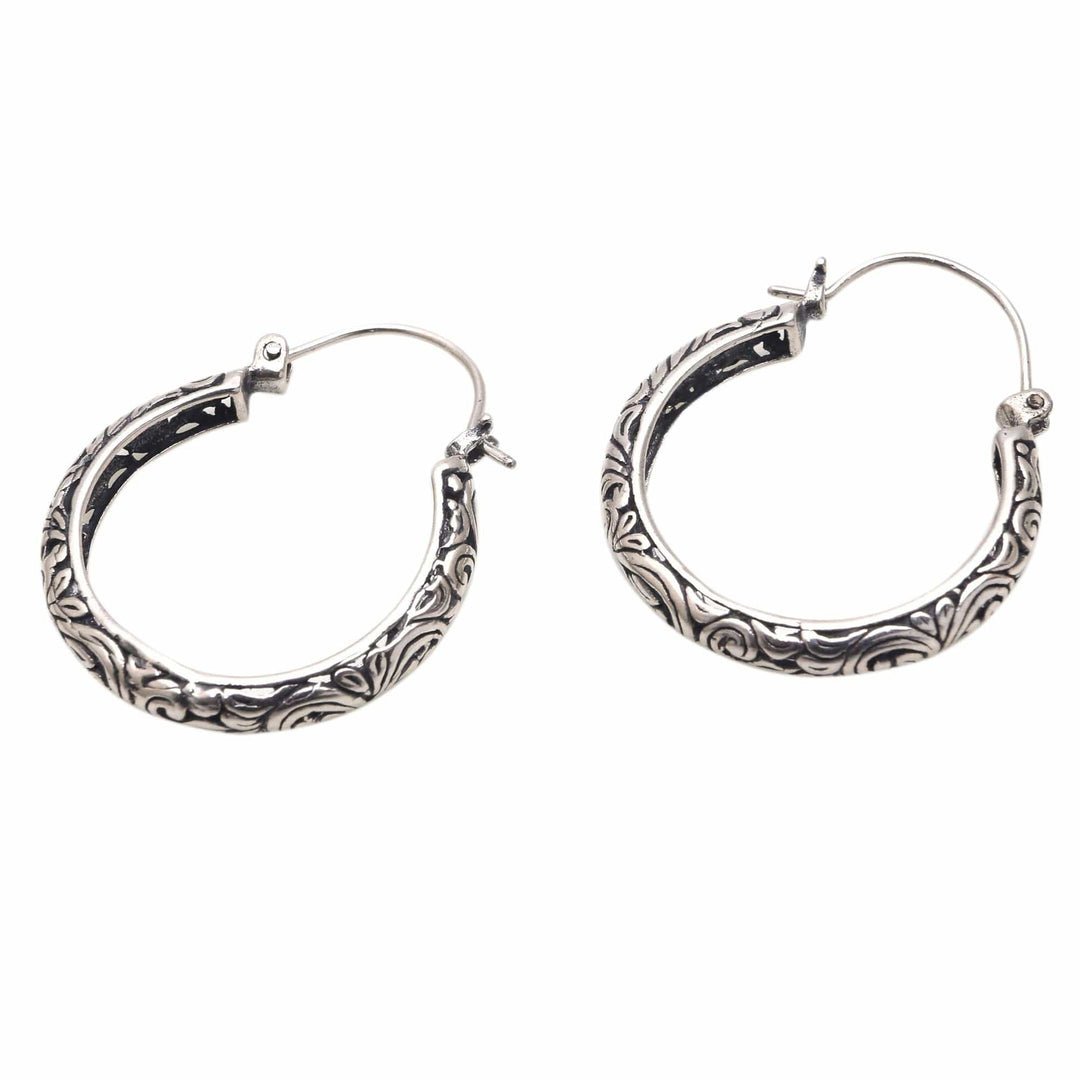 Patterned Sterling Silver Hoop Earrings - Loop Tradition