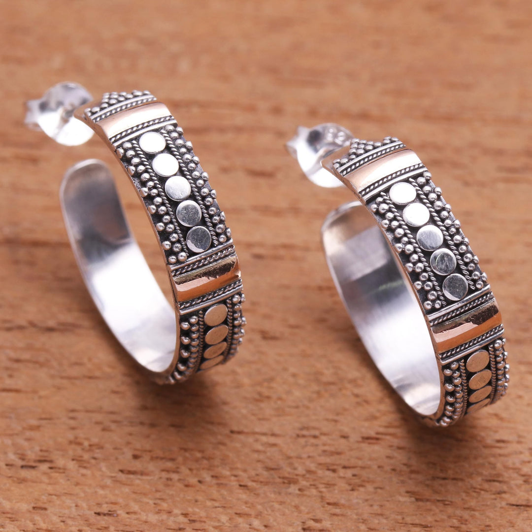 Bun Pattern Gold Accented Sterling Silver Half-Hoop Earrings - Bun Loops