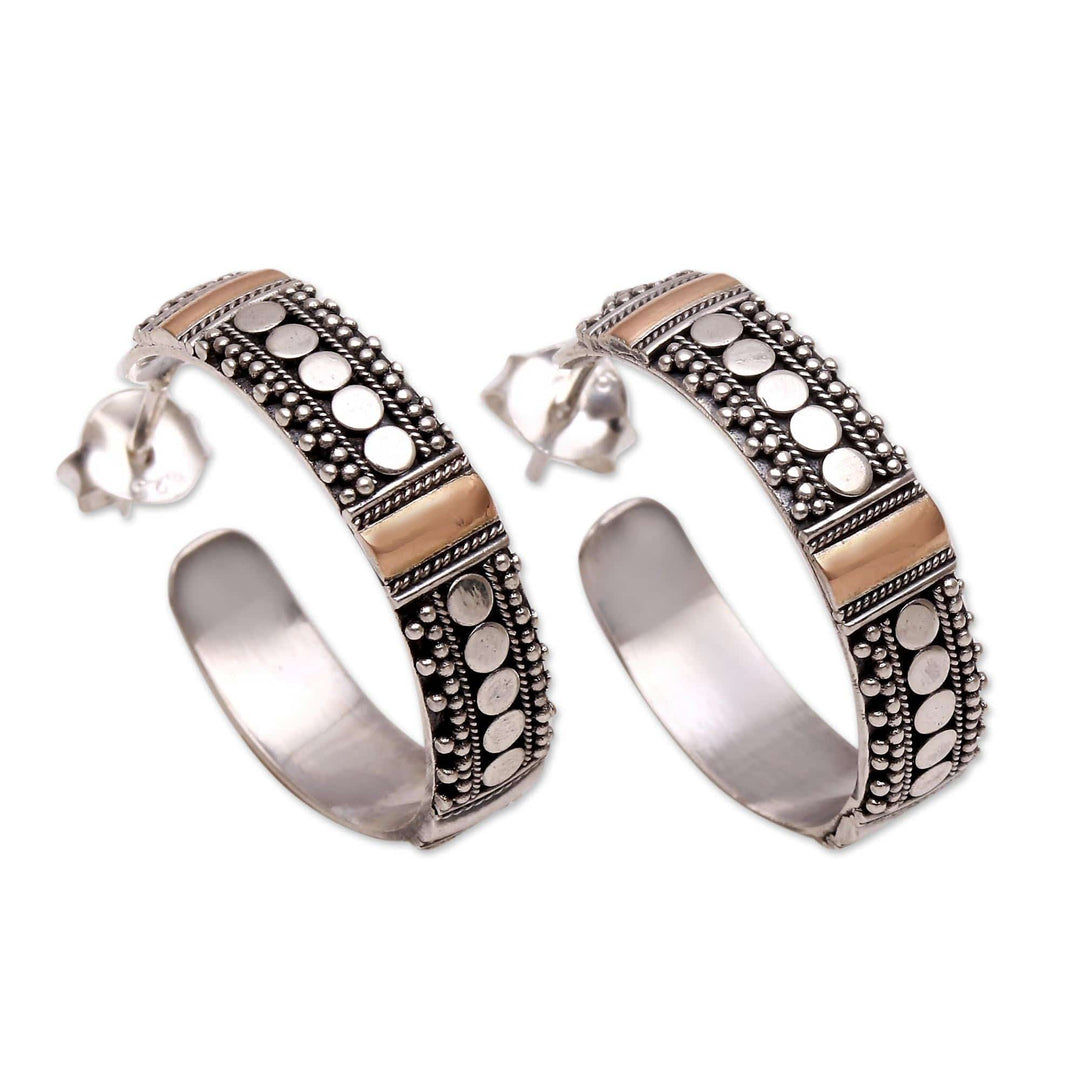 Bun Pattern Gold Accented Sterling Silver Half-Hoop Earrings - Bun Loops