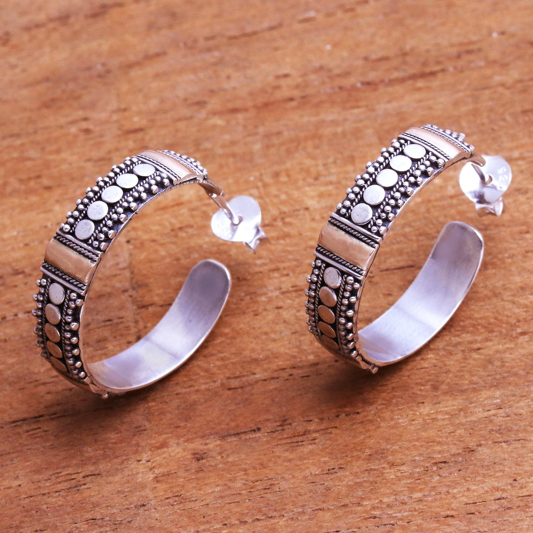 Bun Pattern Gold Accented Sterling Silver Half-Hoop Earrings - Bun Loops