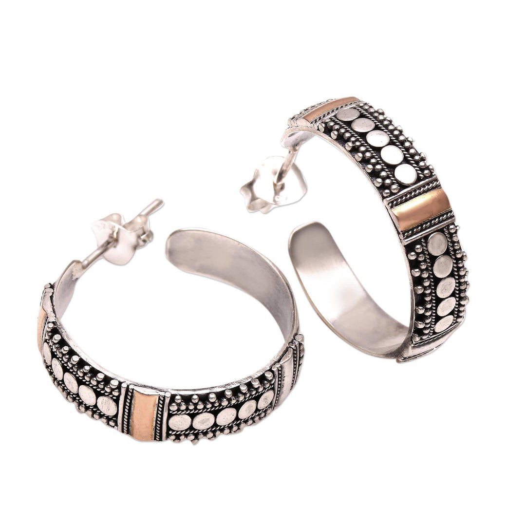 Bun Pattern Gold Accented Sterling Silver Half-Hoop Earrings - Bun Loops