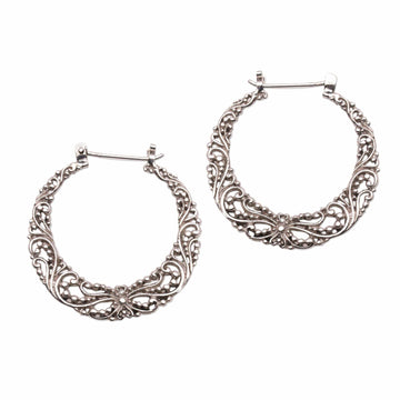 Sterling Silver Hoop Earrings with Wire and Dot Motifs - River