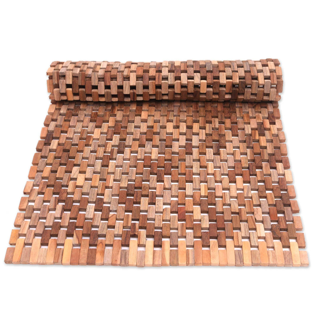 Handcrafted Teak Wood Mat (33 in.) - Surabya Sidewalk
