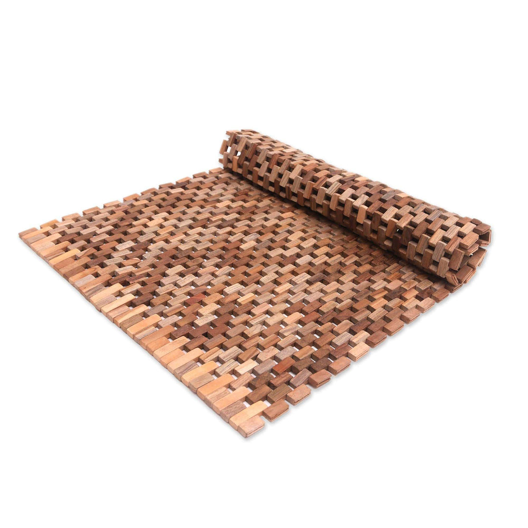 Handcrafted Teak Wood Mat (33 in.) - Surabya Sidewalk