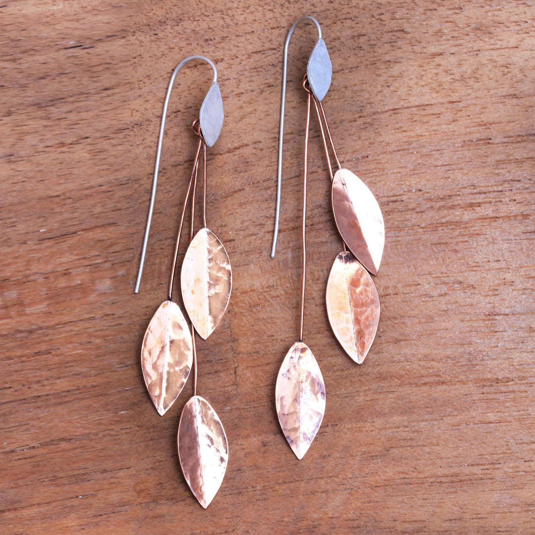 Hammered Sterling Silver and Copper Dangle Earrings - Summer Glisten