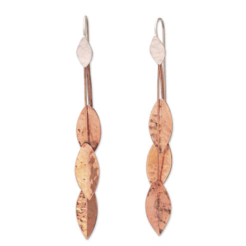 Hammered Sterling Silver and Copper Dangle Earrings - Summer Glisten