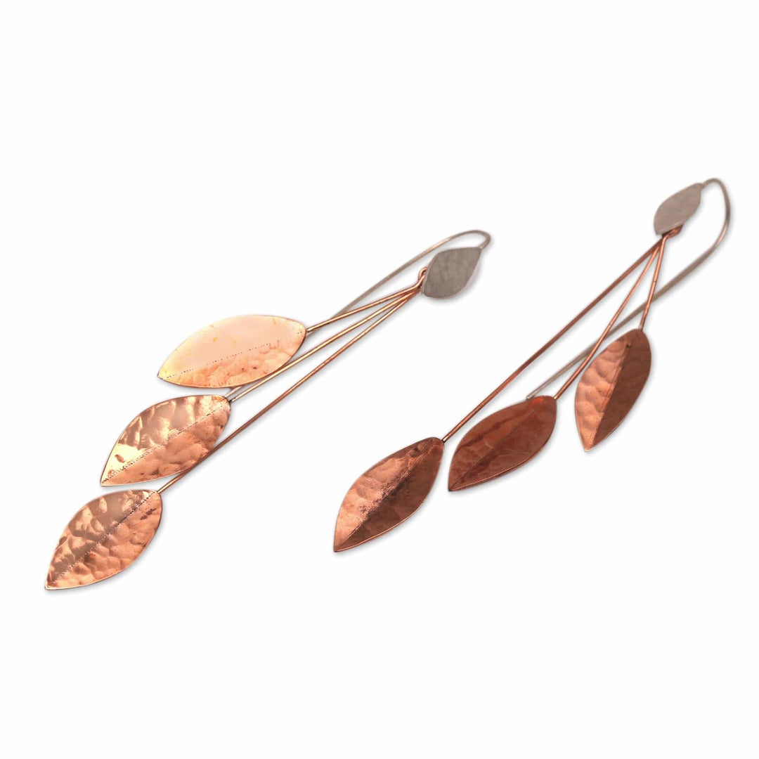 Hammered Sterling Silver and Copper Dangle Earrings - Summer Glisten