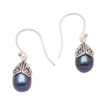 Cultured Pearl Dangle Earrings in Peacock - Mermaid Teardrops in Peacock