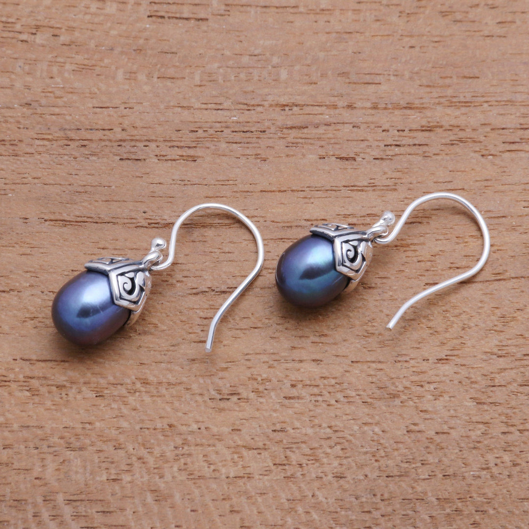 Cultured Pearl Dangle Earrings in Peacock - Mermaid Teardrops in Peacock