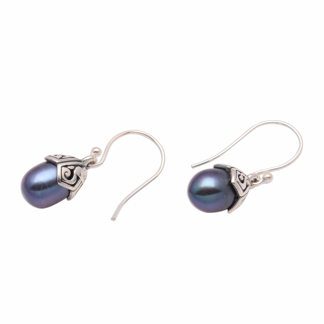 Cultured Pearl Dangle Earrings in Peacock - Mermaid Teardrops in Peacock