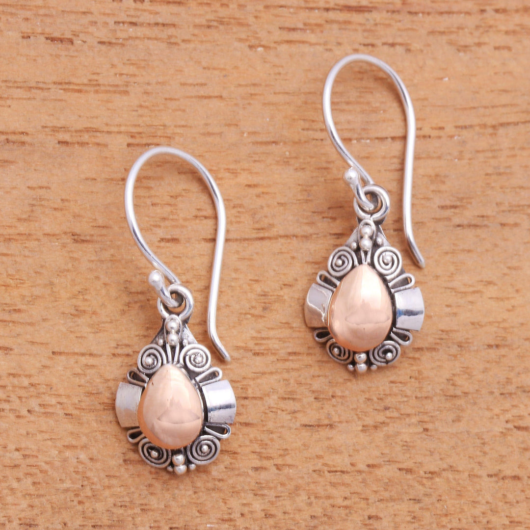 Drop-Shaped Gold-Accented Sterling Silver Dangle Earrings - Tears of the Forest