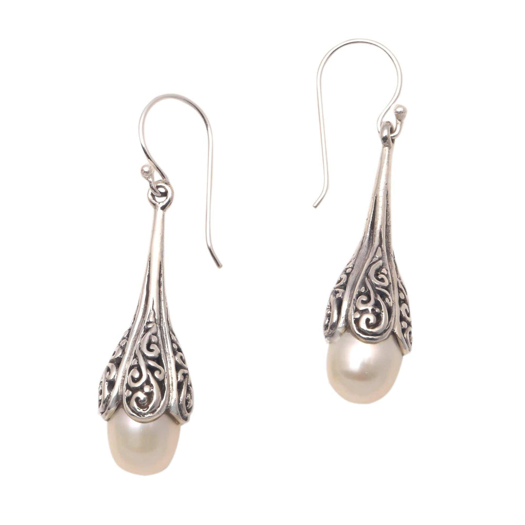 Swirl Pattern Cultured Pearl Dangle Earrings - Mermaid Glow