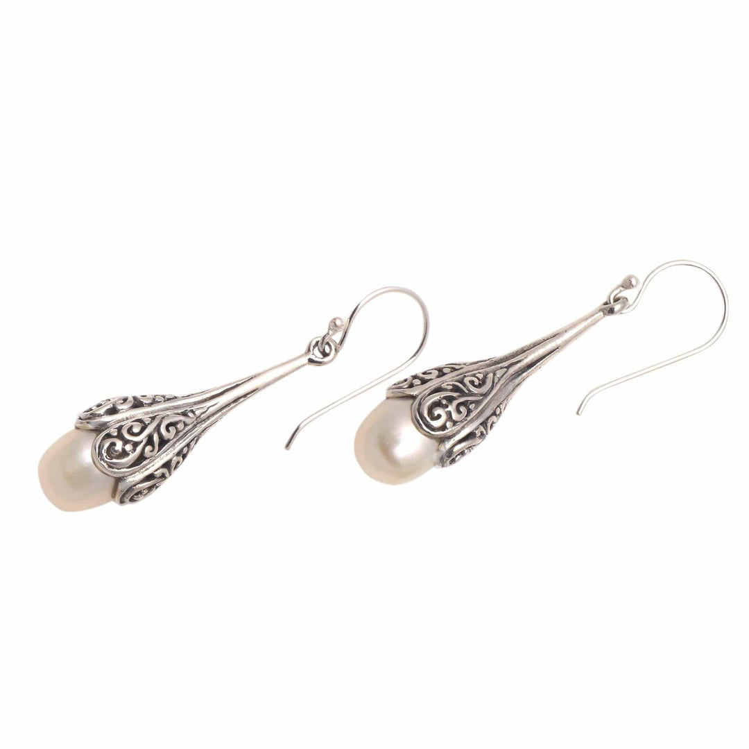 Swirl Pattern Cultured Pearl Dangle Earrings - Mermaid Glow
