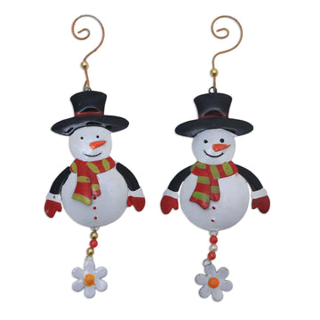 Steel Snowman Ornaments - Set of 2 - Snowman Delight